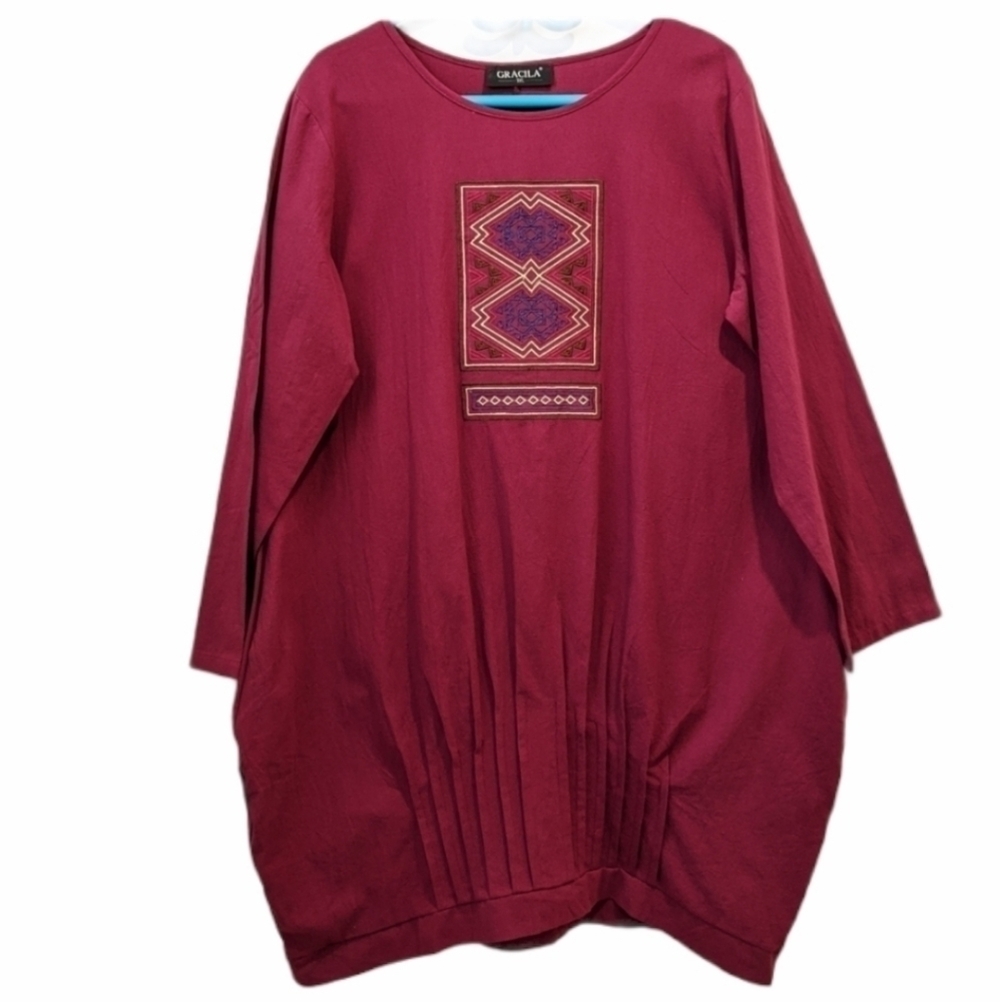 2/$20 Gracilla Burgundy Boho Dress 3XL Lagenlook SEE MEASUREMENT
